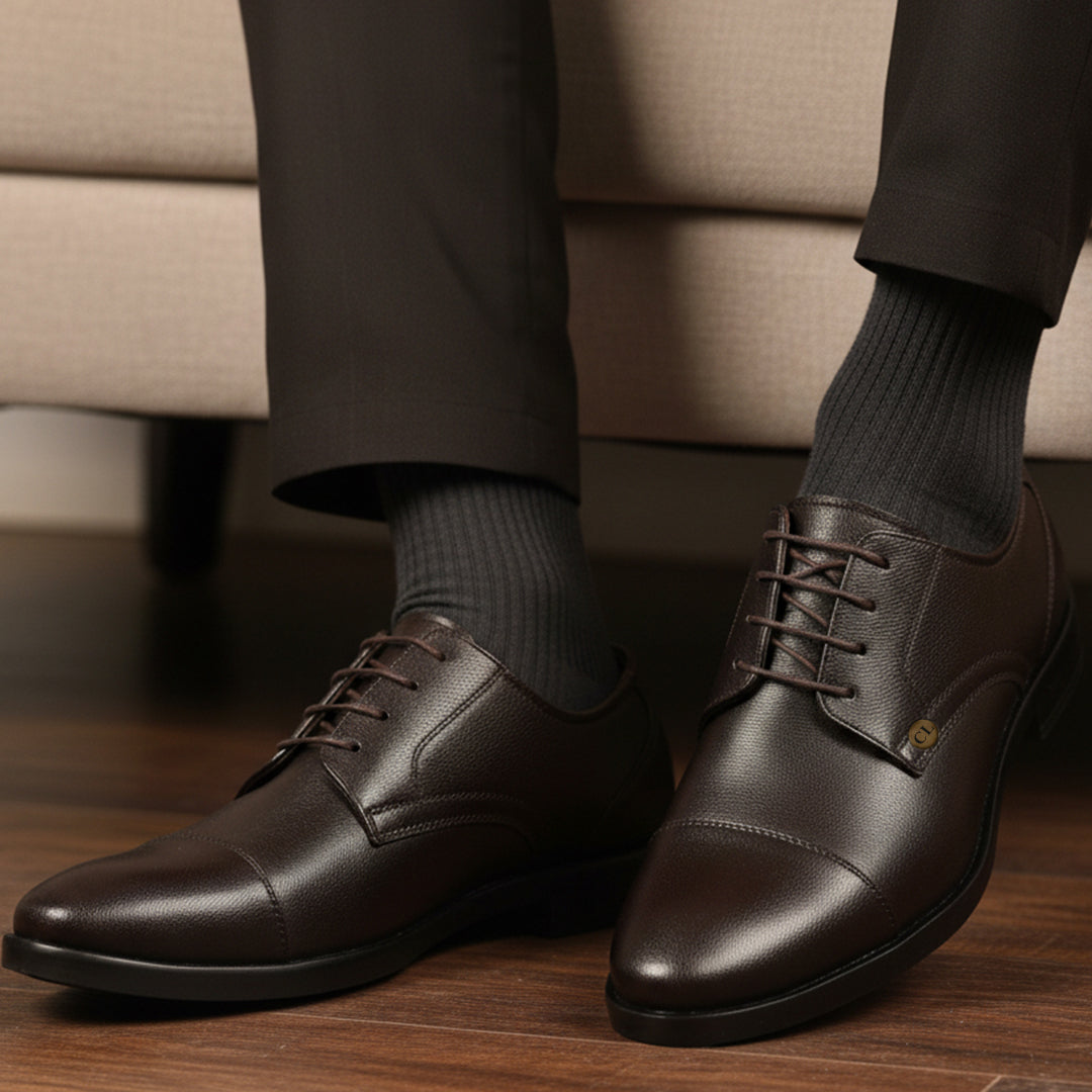 Carlton London Textured Cap-Toe Derby Leather Shoes for Men