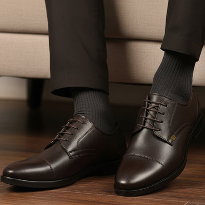 Carlton London Textured Cap-Toe Derby Leather Shoes for Men