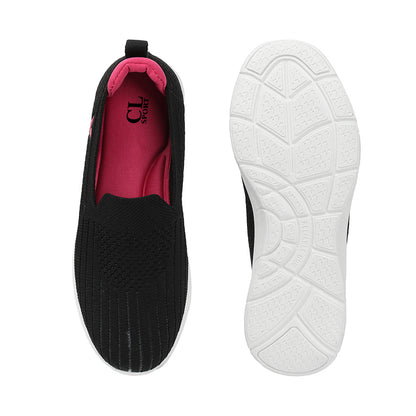 Women Textured Round Toe Flyknit Mesh Slip-On Sneakers