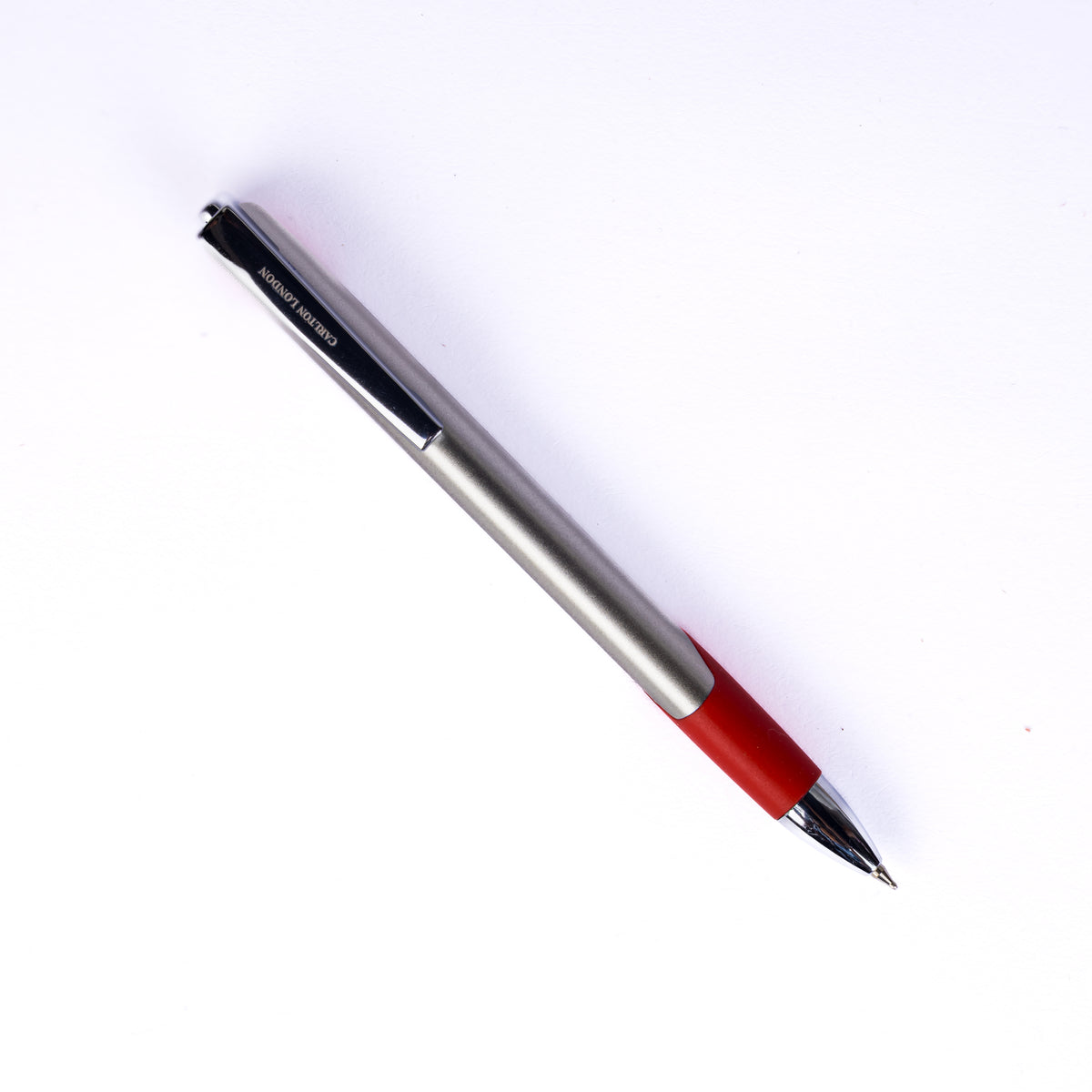 Carlton London Silver &amp; Red Ball Pen  Smooth Ink Writing Pen with Grip &amp; Clip  Fine Tip Office