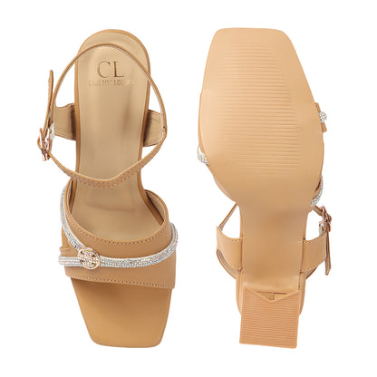 Women Embellished Block Heel Sandals with Buckles