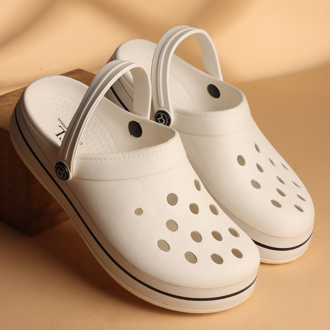 Men Striped Band Perforated Clogs