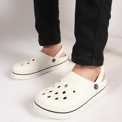 Men Striped Band Perforated Clogs