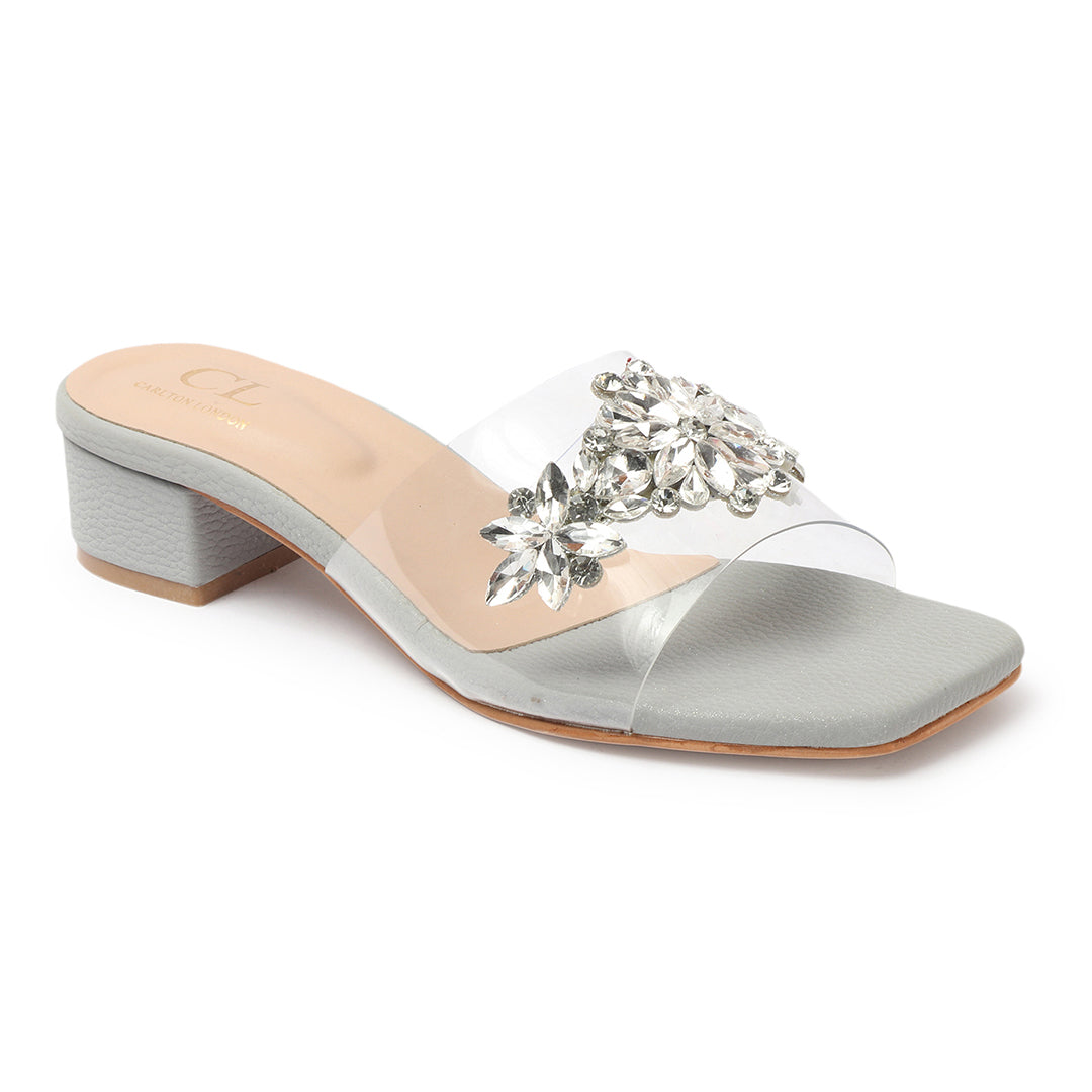 Women Embellished Block Heels Transparent Sandals