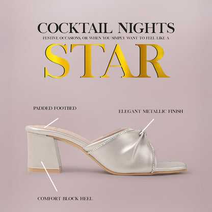 Lustrous Knot Strap Block Heel Women&