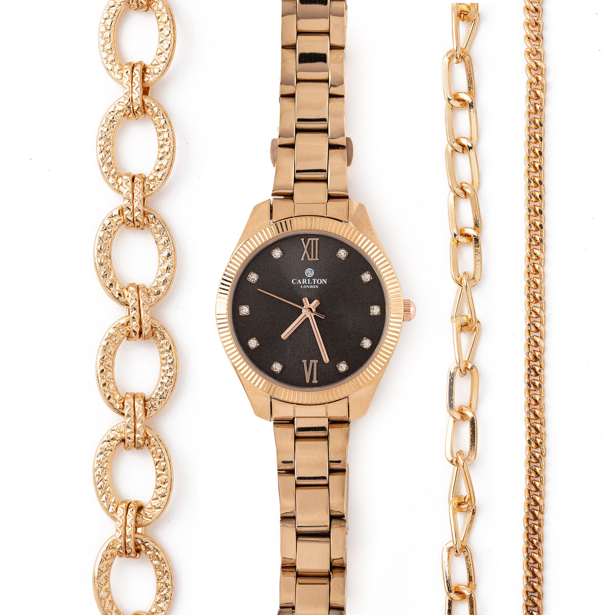 Women Gift Set Of 3 Black Dial Watch + 3  Bracelets CLPLG075