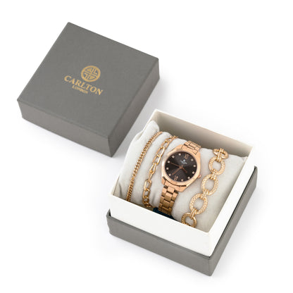 Women Gift Set Of 3 Black Dial Watch + 3  Bracelets CLPLG075