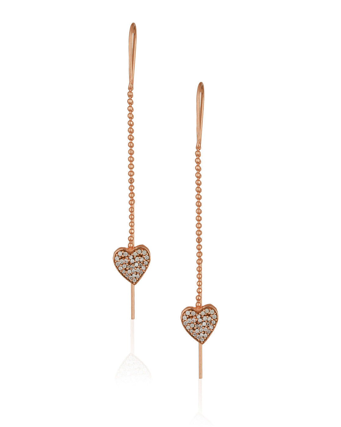 Carlton London Rose Gold Plated Cz Drop Earring With Dangling Heart For Women