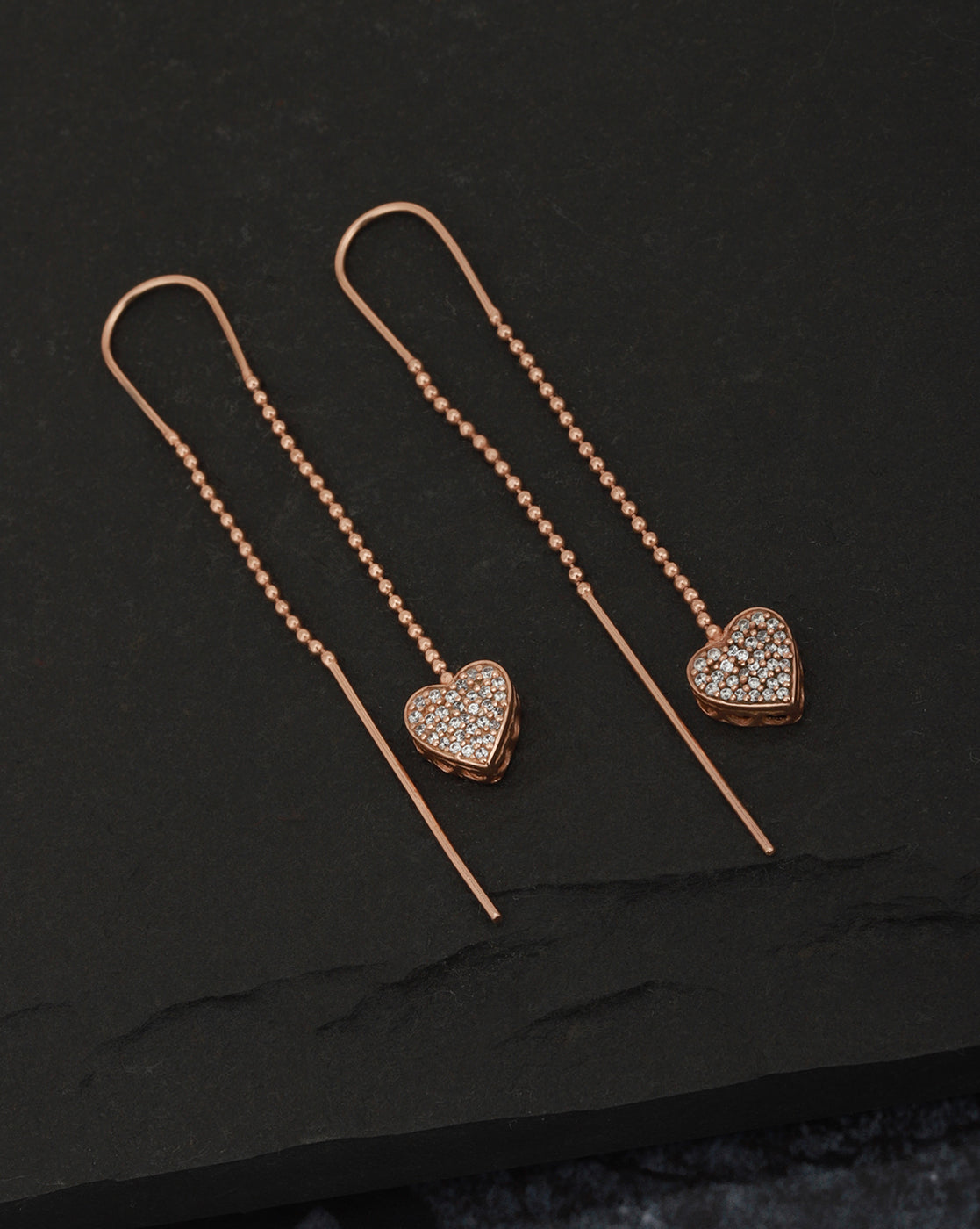 Carlton London Rose Gold Plated Cz Drop Earring With Dangling Heart For Women