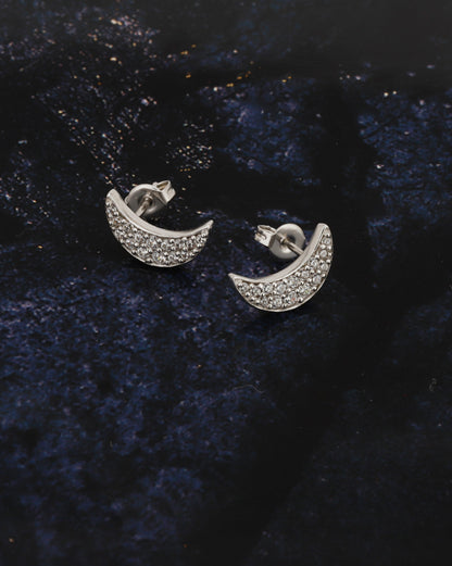 Carlton London Rhodium Plated Cz Crescent Stud Earring For Women