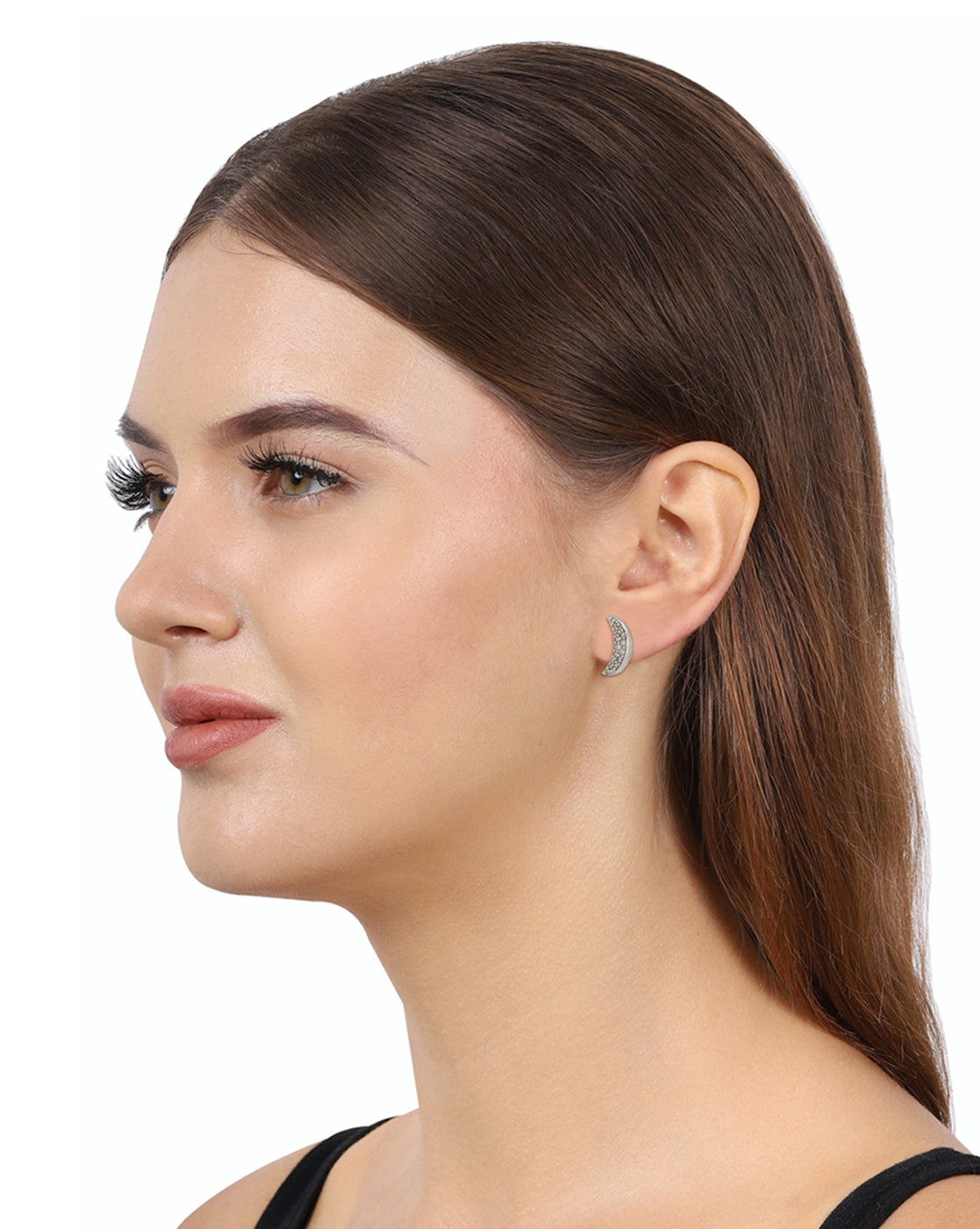 Carlton London Rhodium Plated Cz Crescent Stud Earring For Women