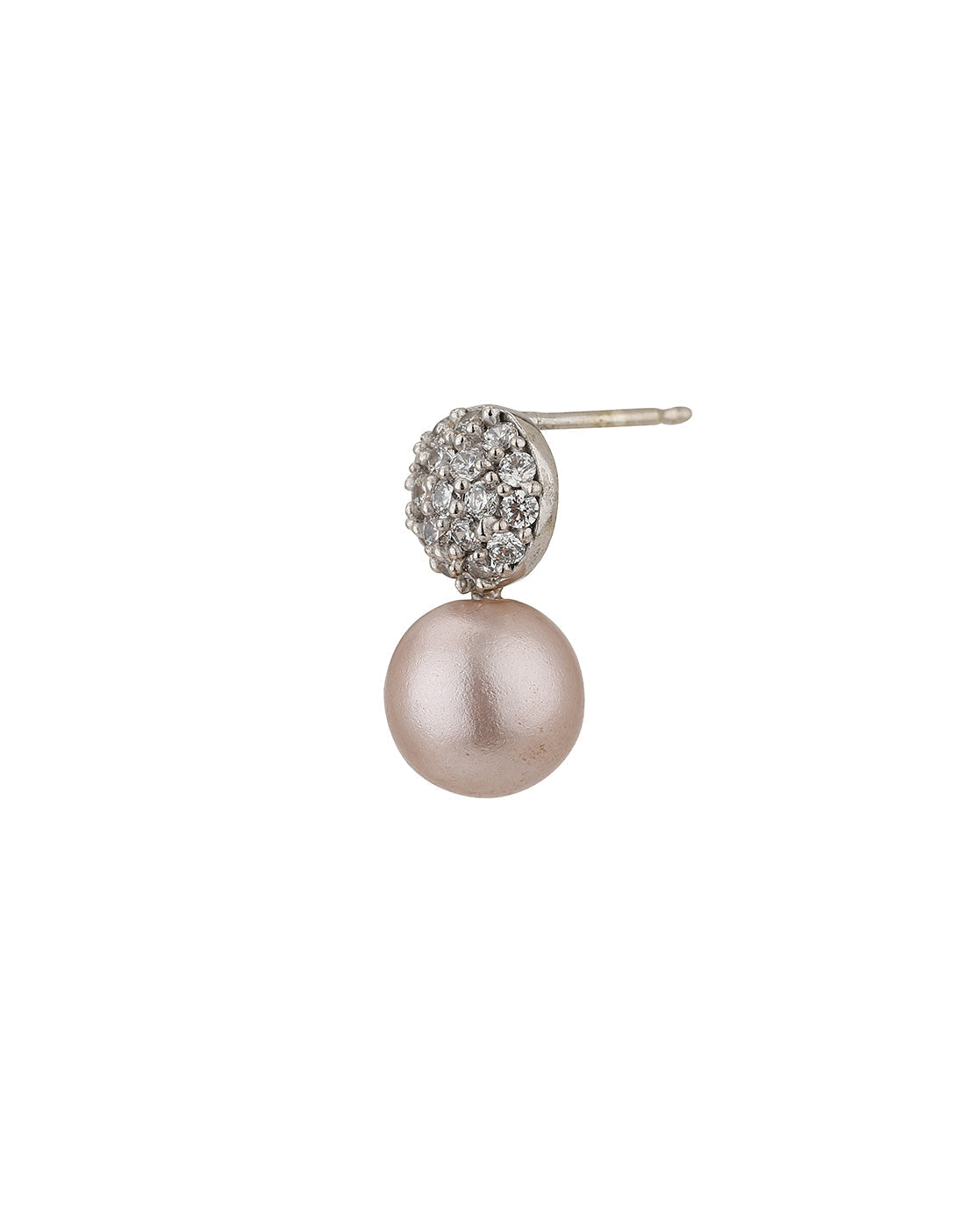 Carlton London Rhodium Plated Cz Silver Pearl Spherical Stud Earring For Women