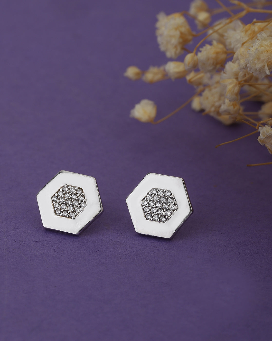 Carlton London Rhodium Plated Cz Geometric Stud Earring For Women