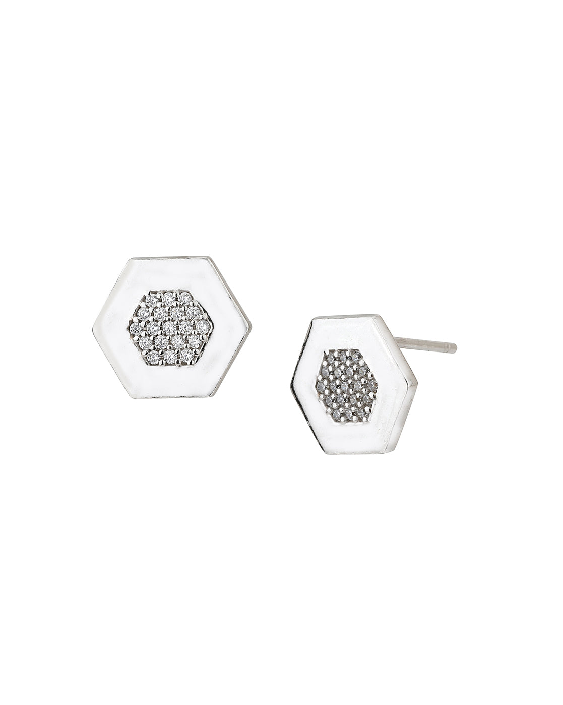 Carlton London Rhodium Plated Cz Geometric Stud Earring For Women
