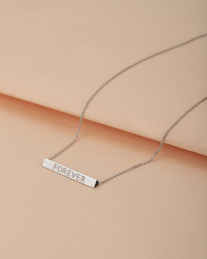 Carlton London Ingrave Text Inline Bar With Rhodium Plated Necklace