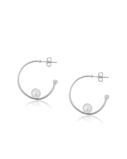 Carlton London Rhodium Plated Off White Pearl Half Hoop Earring For Women