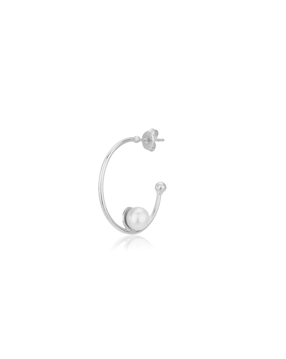 Carlton London Rhodium Plated Off White Pearl Half Hoop Earring For Women