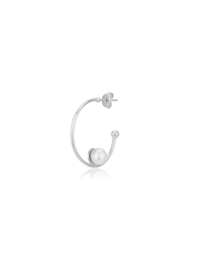 Carlton London Rhodium Plated Off White Pearl Half Hoop Earring For Women