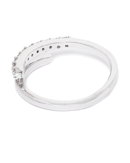 Carlton London Rhodium Plated Silver Toned Cz Studded Adjustable Finger Ring For Women
