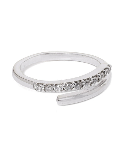 Carlton London Rhodium Plated Silver Toned Cz Studded Adjustable Finger Ring For Women