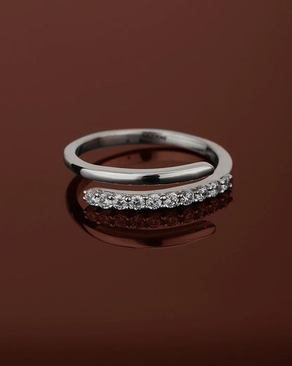 Carlton London Rhodium Plated Silver Toned Cz Studded Adjustable Finger Ring For Women