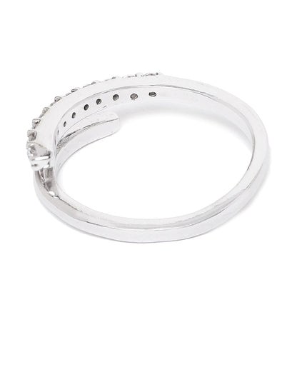 Carlton London Rhodium Plated Silver Toned Cz Studded Adjustable Finger Ring For Women