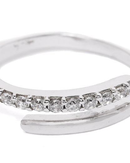 Carlton London Rhodium Plated Silver Toned Cz Studded Adjustable Finger Ring For Women