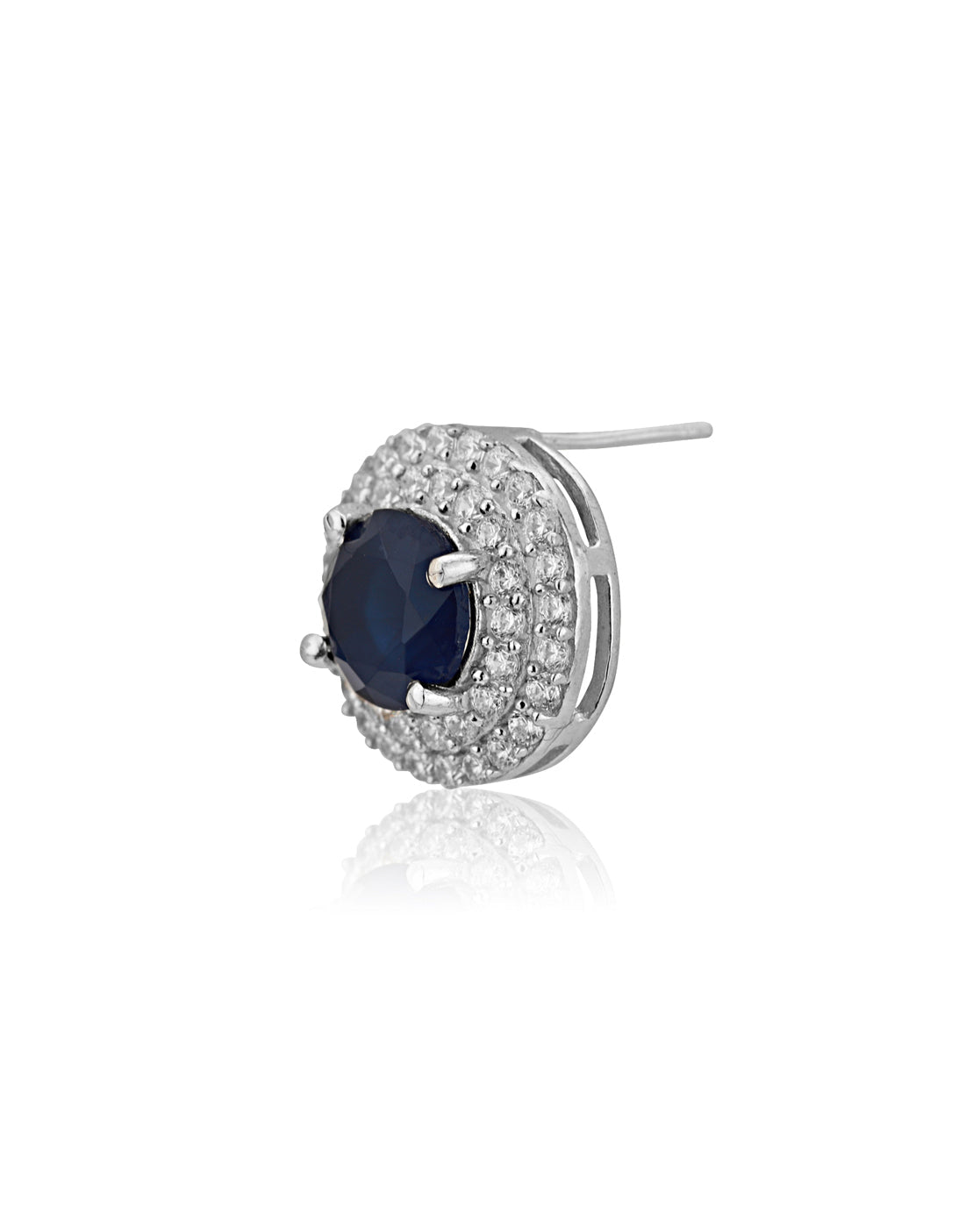Carlton London Rhodium Plated Navy Blue Stone Circular Stud Earring For Women