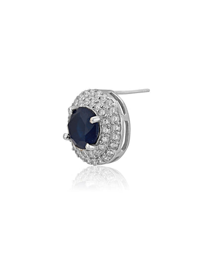 Carlton London Rhodium Plated Navy Blue Stone Circular Stud Earring For Women