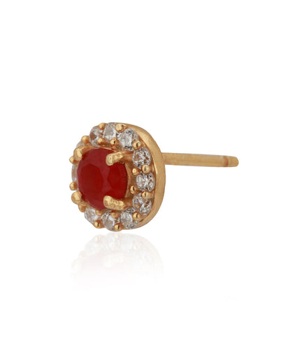 Carlton London Gold Plated Maroon Stone Circular Stud Earring For Women