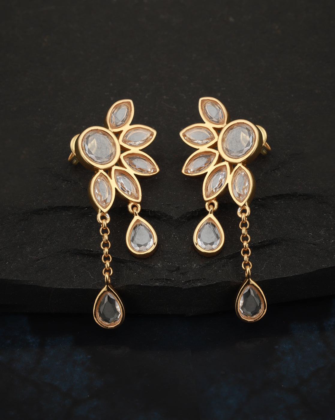 Carlton London Gold Plated Cz Floral Drop Earring For Women
