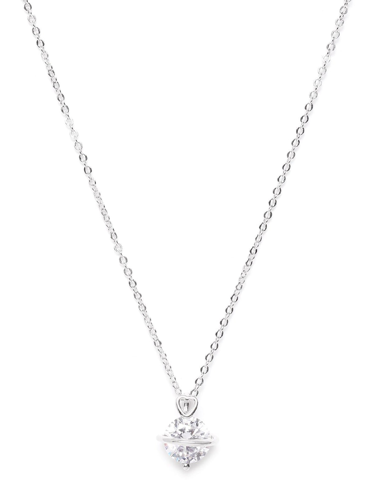 Silver-Toned Rhodium-Plated Stone-Studded Circular Necklace