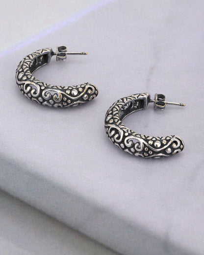 Carlton London Oxidised Silver Plated Crescent Half Hoop Earring For Women