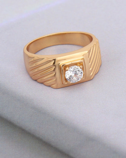 Carlton London Gold Plated Cz Stone Studded Finger Ring For Men
