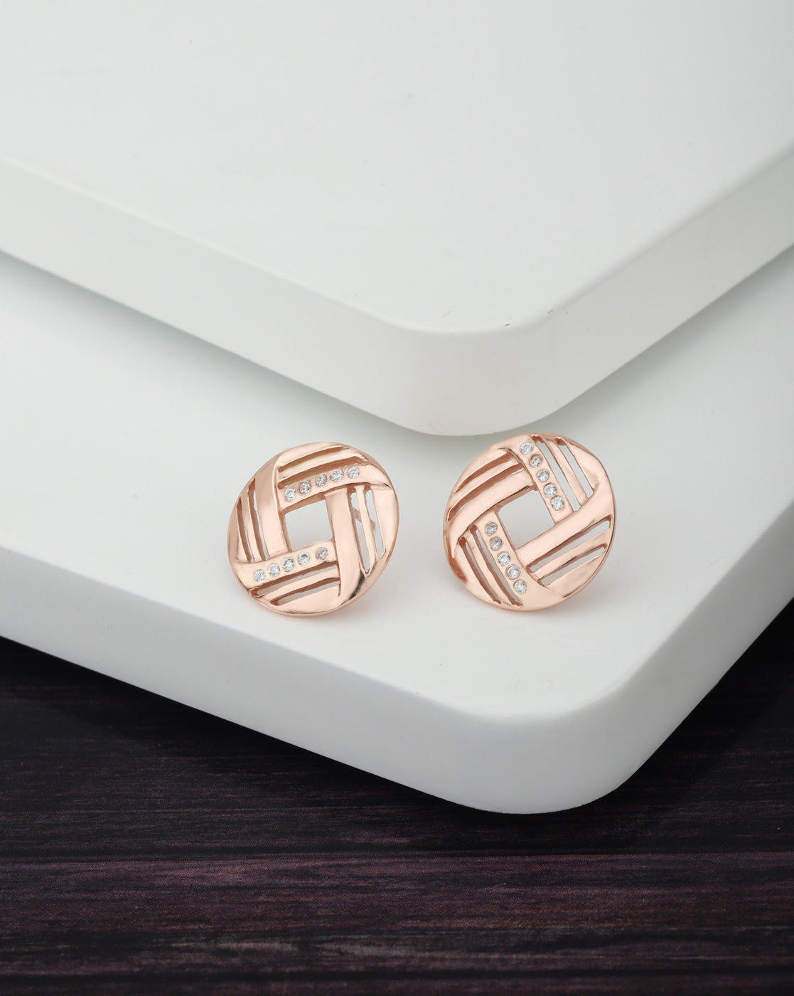 Carlton London Rose Gold Plated Cz Circular Stud Earring For Women