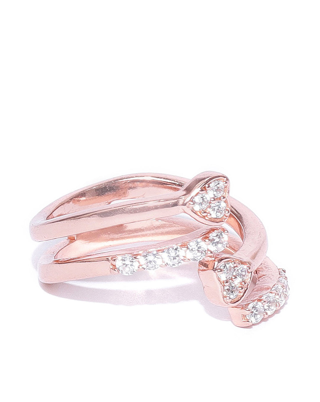 Carlton London Rose Gold Plated Cz Studded Adjustable Heart Contemporary Finger Ring For Women
