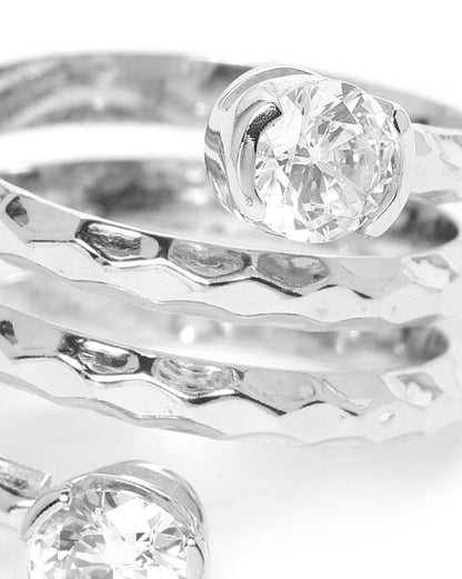 Carlton London Rhodium Plated Silver Toned Cz Stone Studded Adjustable Contemporary Finger Ring For Women