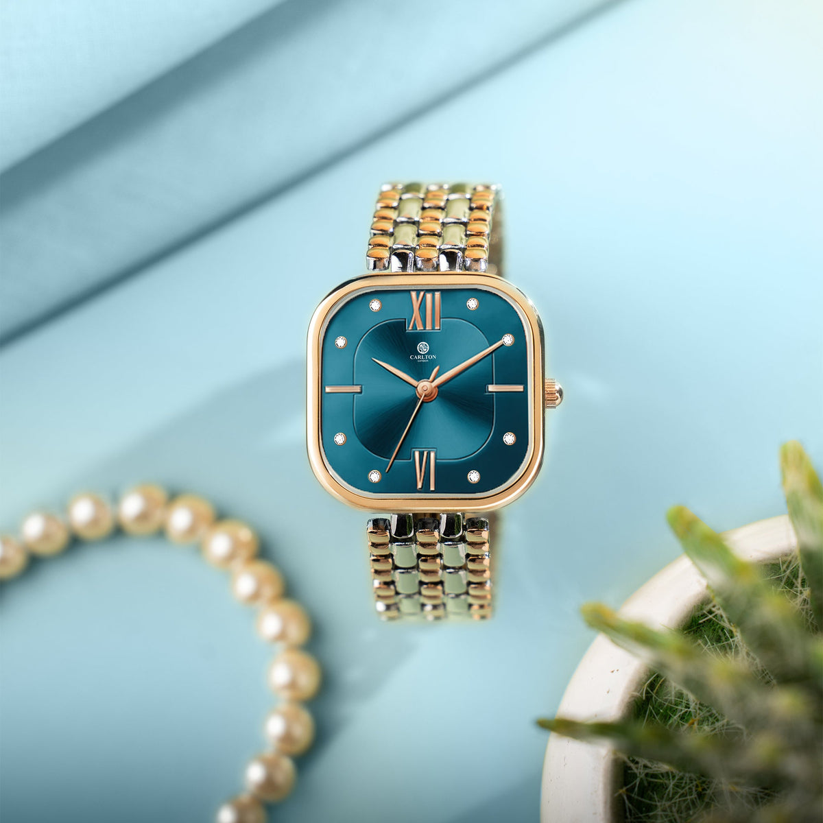 Chelsea Women Turquoise Dial Dual Tone Strap Stainless Steel Analog Watch - CHELTRQ-A2
