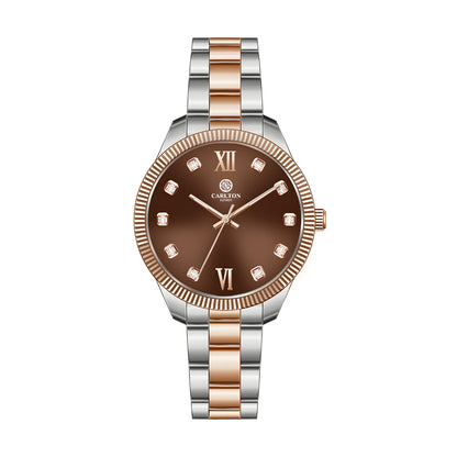 Carlton London Women Rose Gold/Brown Stainless Steel Harper Analog Watch  - CLBRTBRN