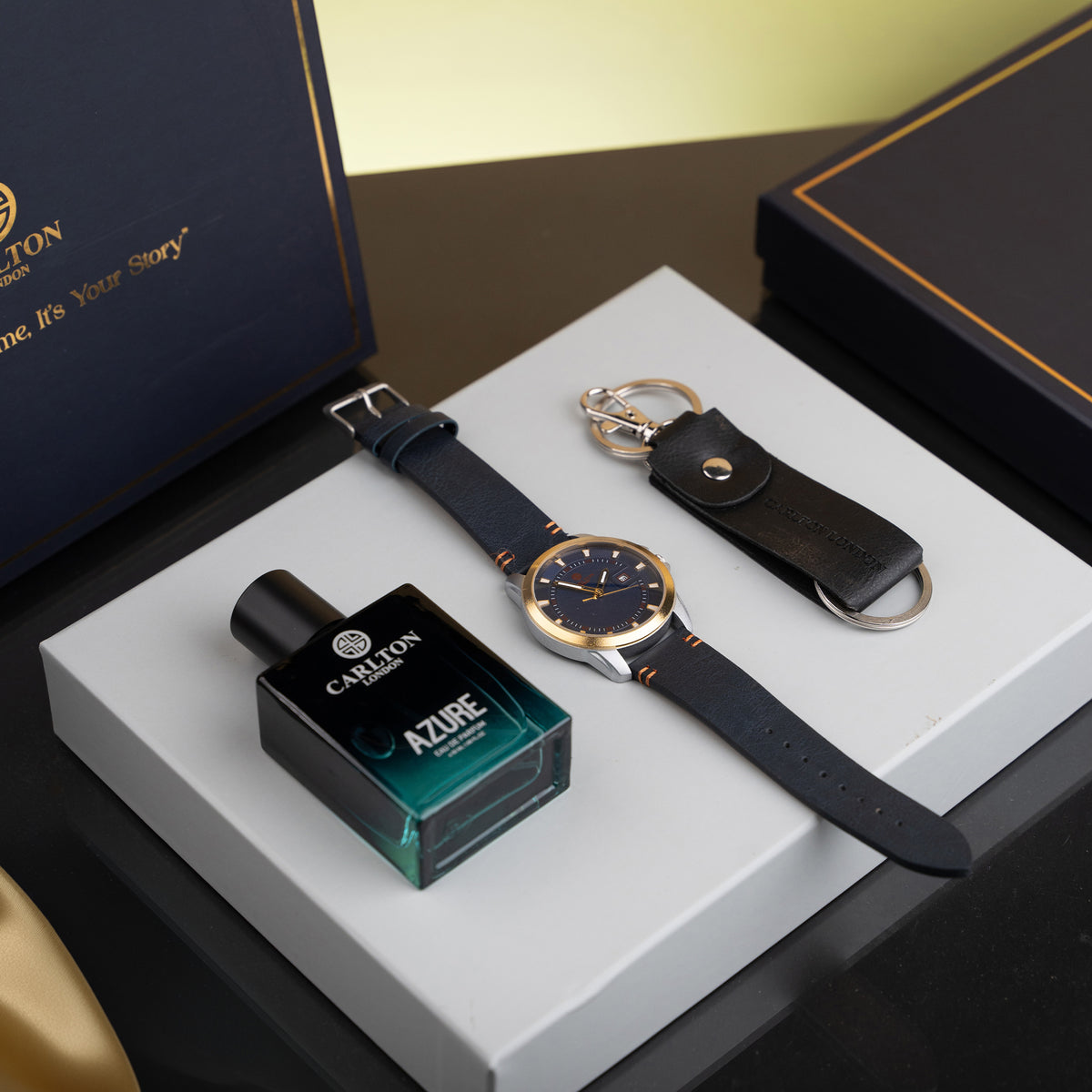 Men Gift Set of 3 Czar Perfume + Brown Dial Watch + Key Chain CLPLG050