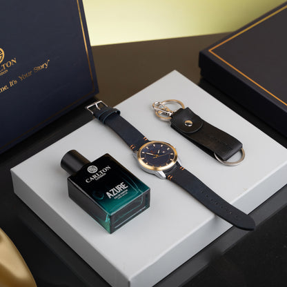 Men Gift Set of 3 Czar Perfume + Brown Dial Watch + Key Chain CLPLG050