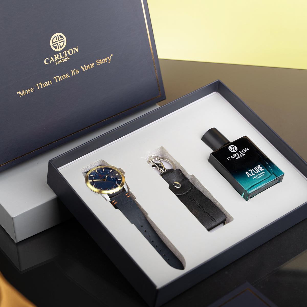 Men Gift Set of 3 Czar Perfume + Brown Dial Watch + Key Chain CLPLG050
