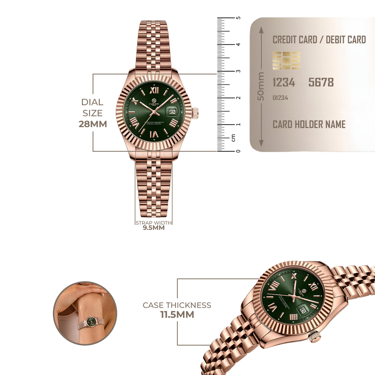 Carlton London Mini Green/ Rose Gold Stainless Steel Women Analog Watch CLRLW-001