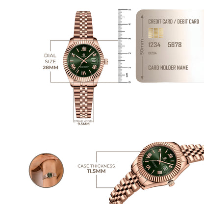 Carlton London Mini Green/ Rose Gold Stainless Steel Women Analog Watch CLRLW-001