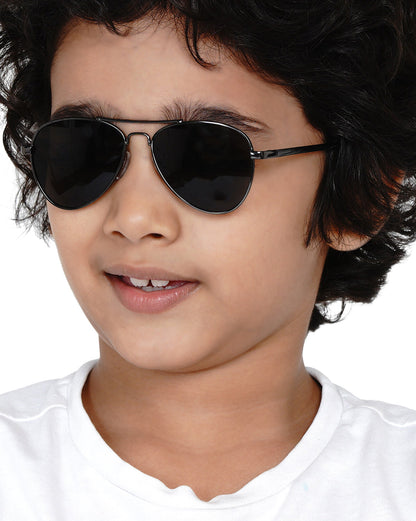 Carlton London Black Lens &amp; Gunmetal-Toned Aviator Sunglasses With Uv Protected Lens For Boy