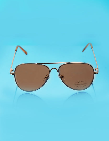 Carlton London Brown Lens &amp; Gold-Toned Aviator Sunglasses With Uv Protected Lens For Boy