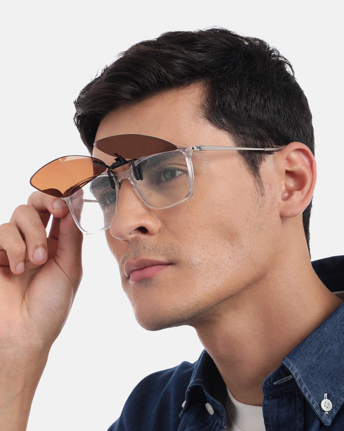 Brown &amp; Grey Toned Polarised Lens Sunglass Clip for unisex