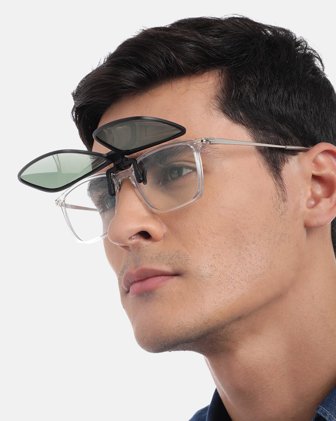 Black &amp; Green Toned Polarised Lens Sunglass Clip for unisex