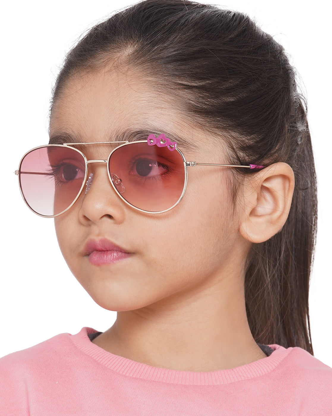 Carlton London Pink Lens &amp; Gold-Toned Aviator Sunglasses Uv Protected Lens For Girl