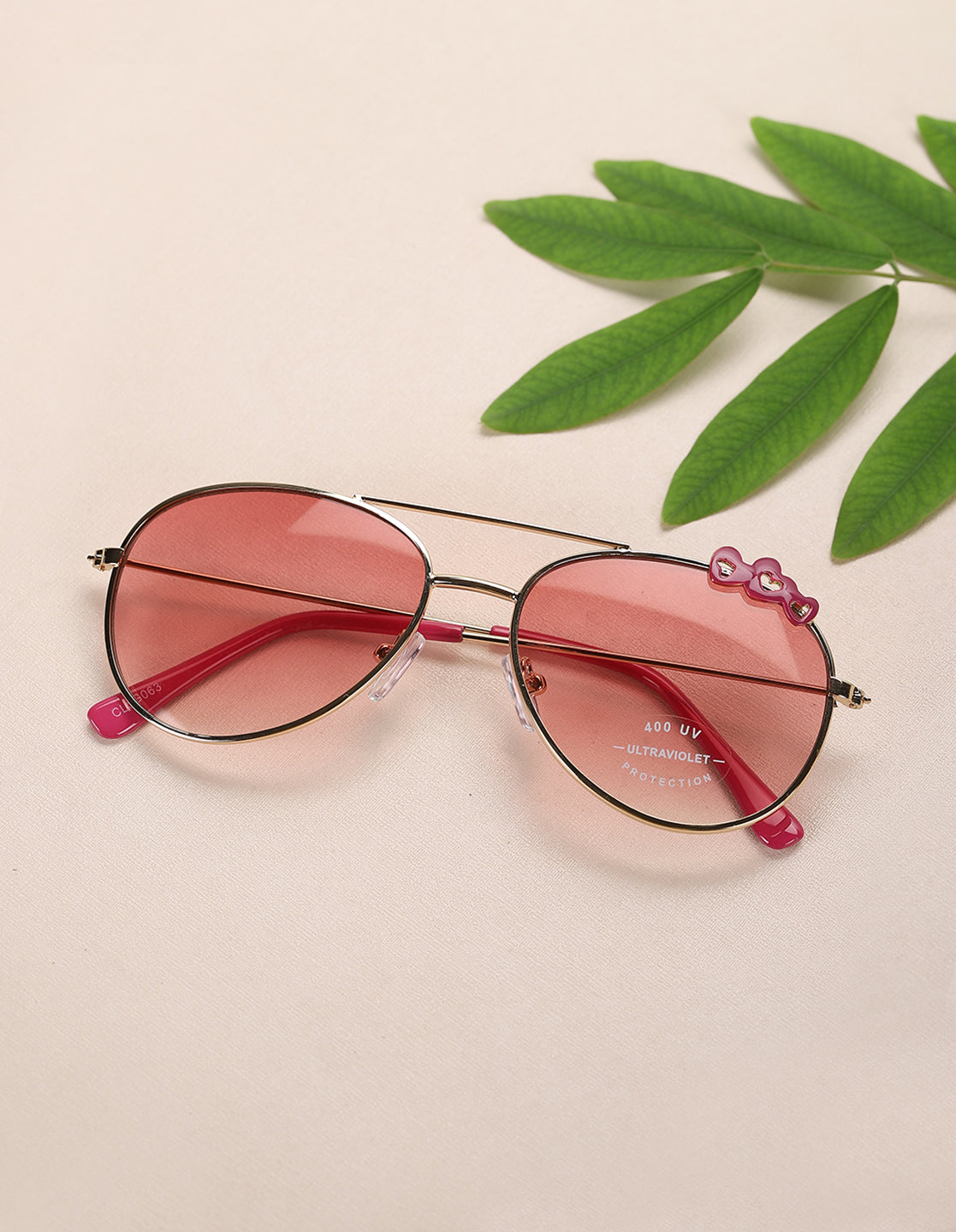Carlton London Pink Lens &amp; Gold-Toned Aviator Sunglasses Uv Protected Lens For Girl